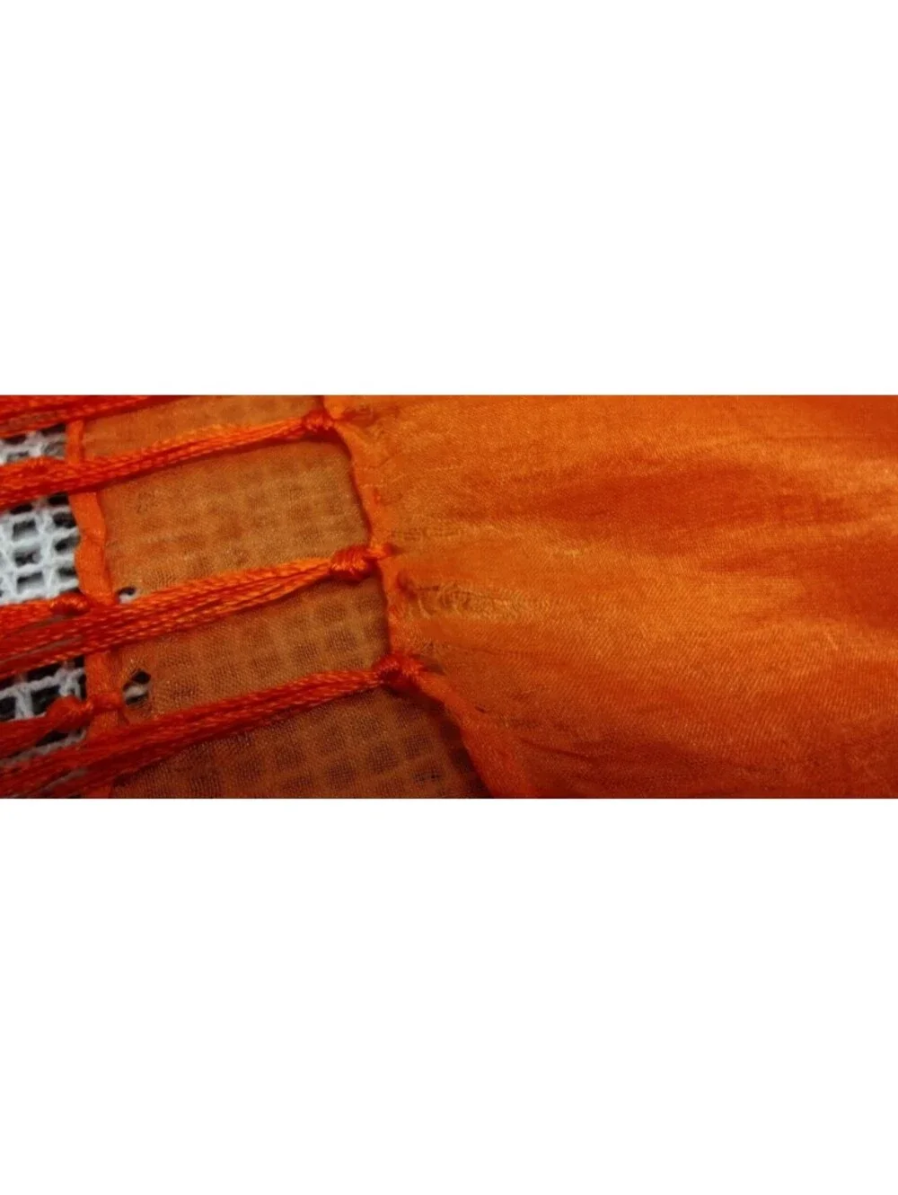 Vintage 1970s Silk Scarf Long Fringe Rich Orange Hippie MADE IN INDIA 100% SILK